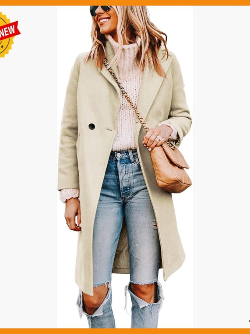 Women's Wool Blend Trench Coat Notch Lapel Double Breasted Mid Long